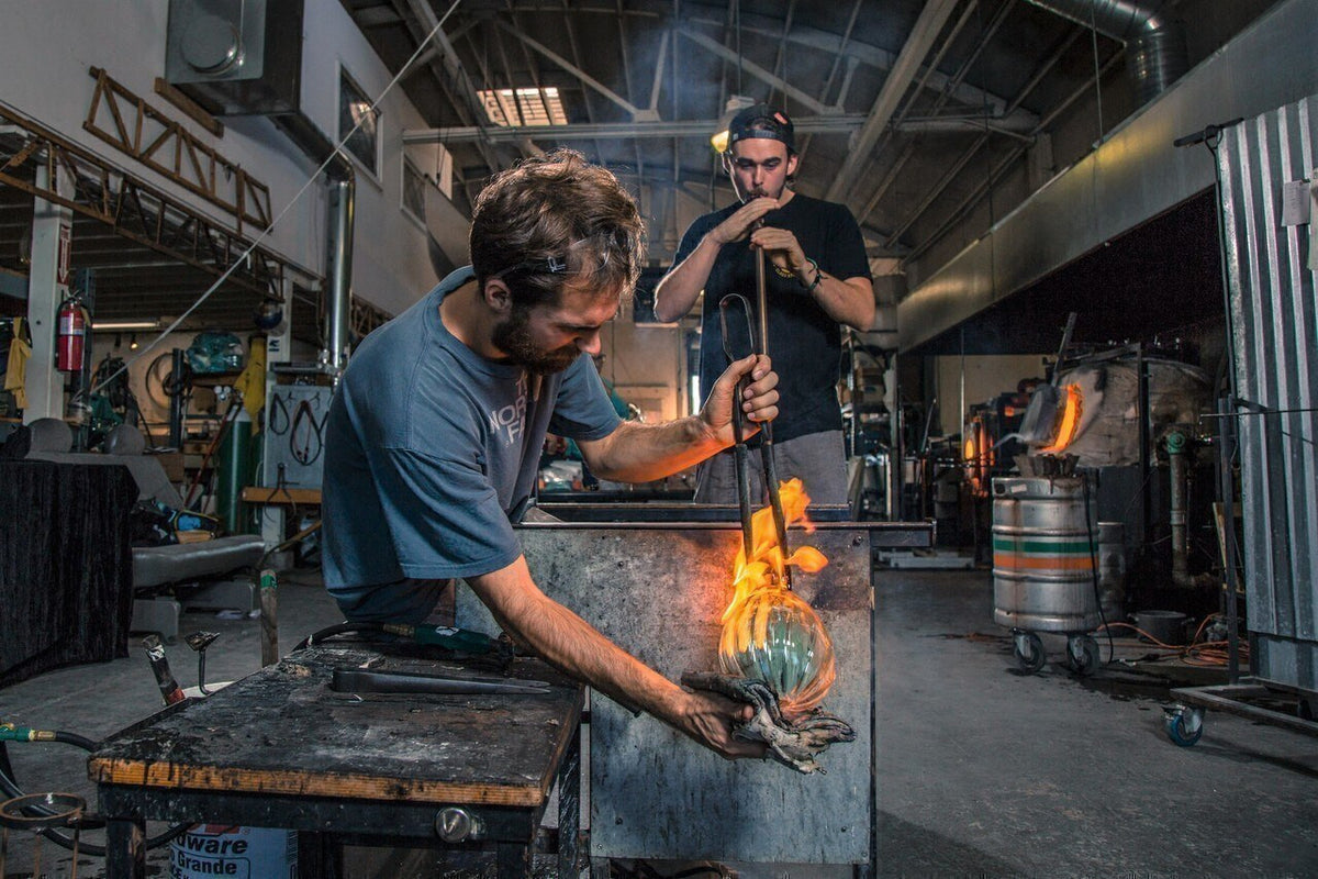 Aqua Hobnail Handblown Bottle
