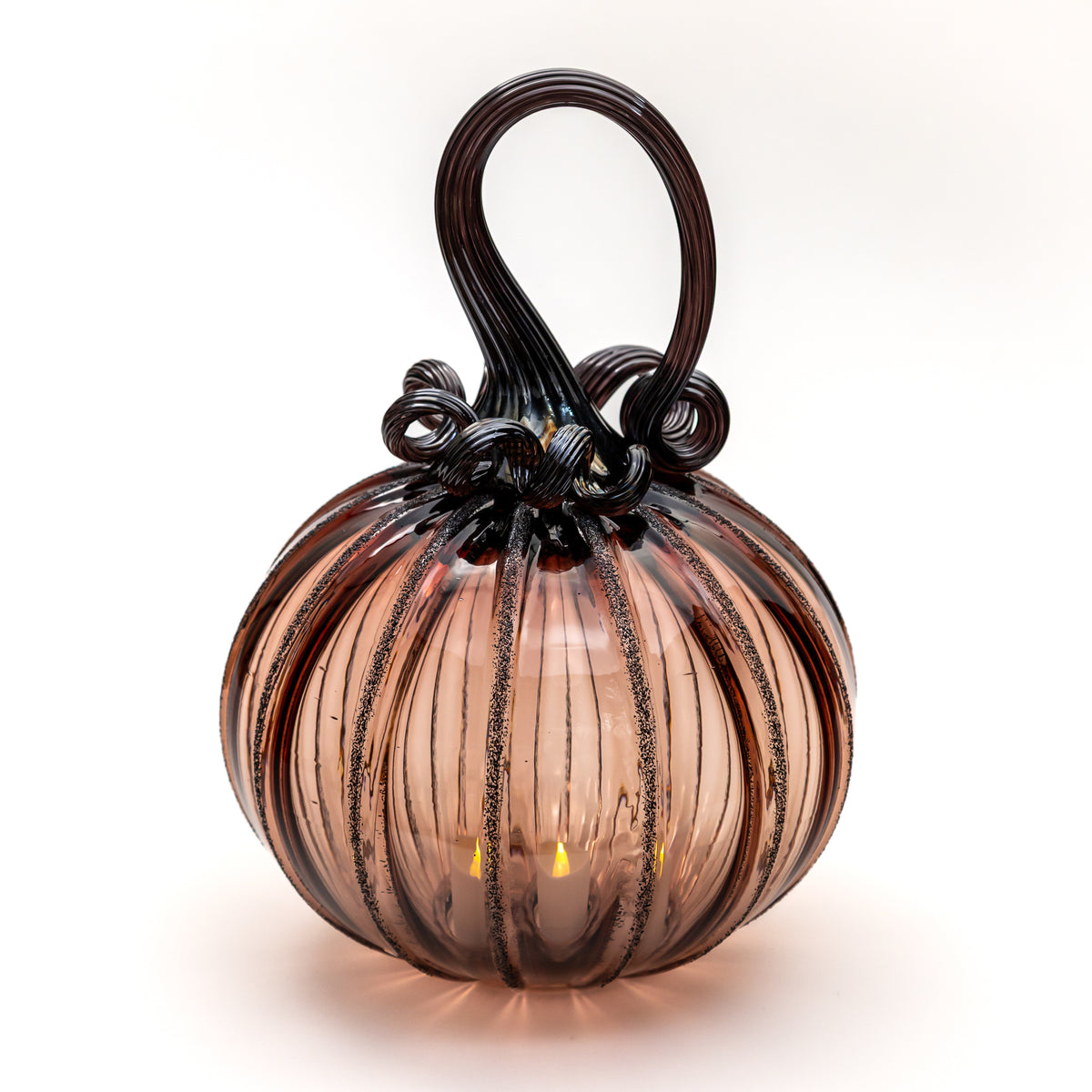Antique Rose Glass Pumpkin w/Tealight