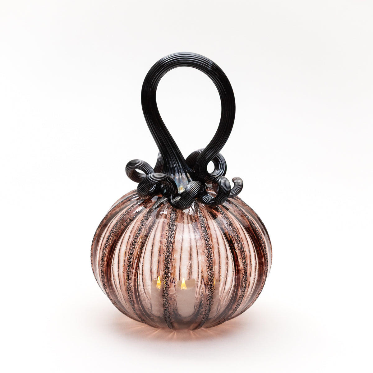 Antique Rose Glass Pumpkin w/Tealight