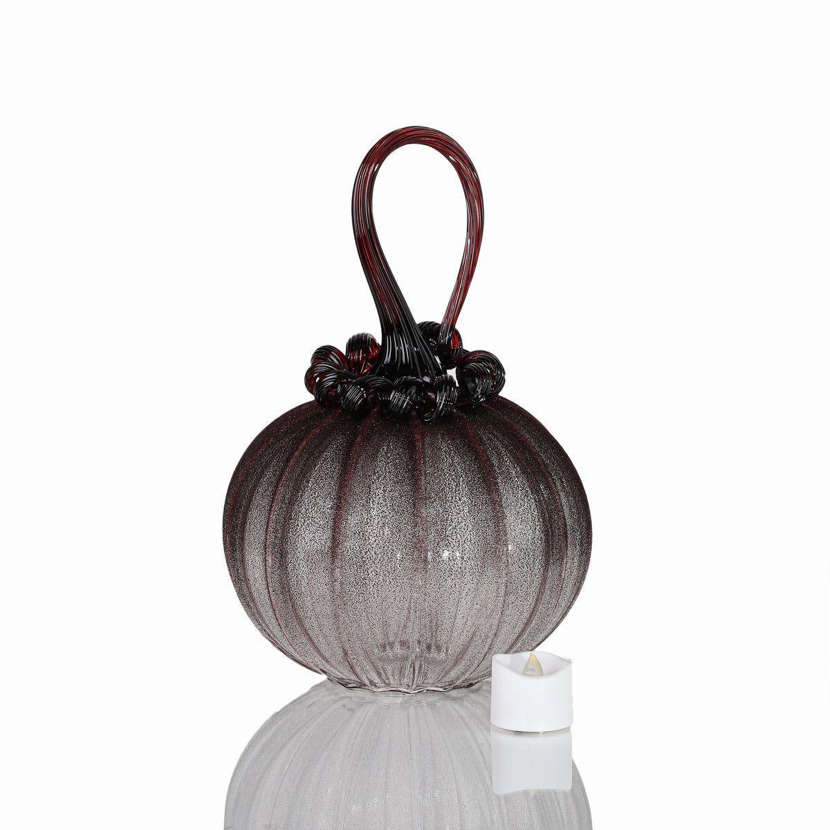 Crimson Velour Textured Pumpkin w/Tealight