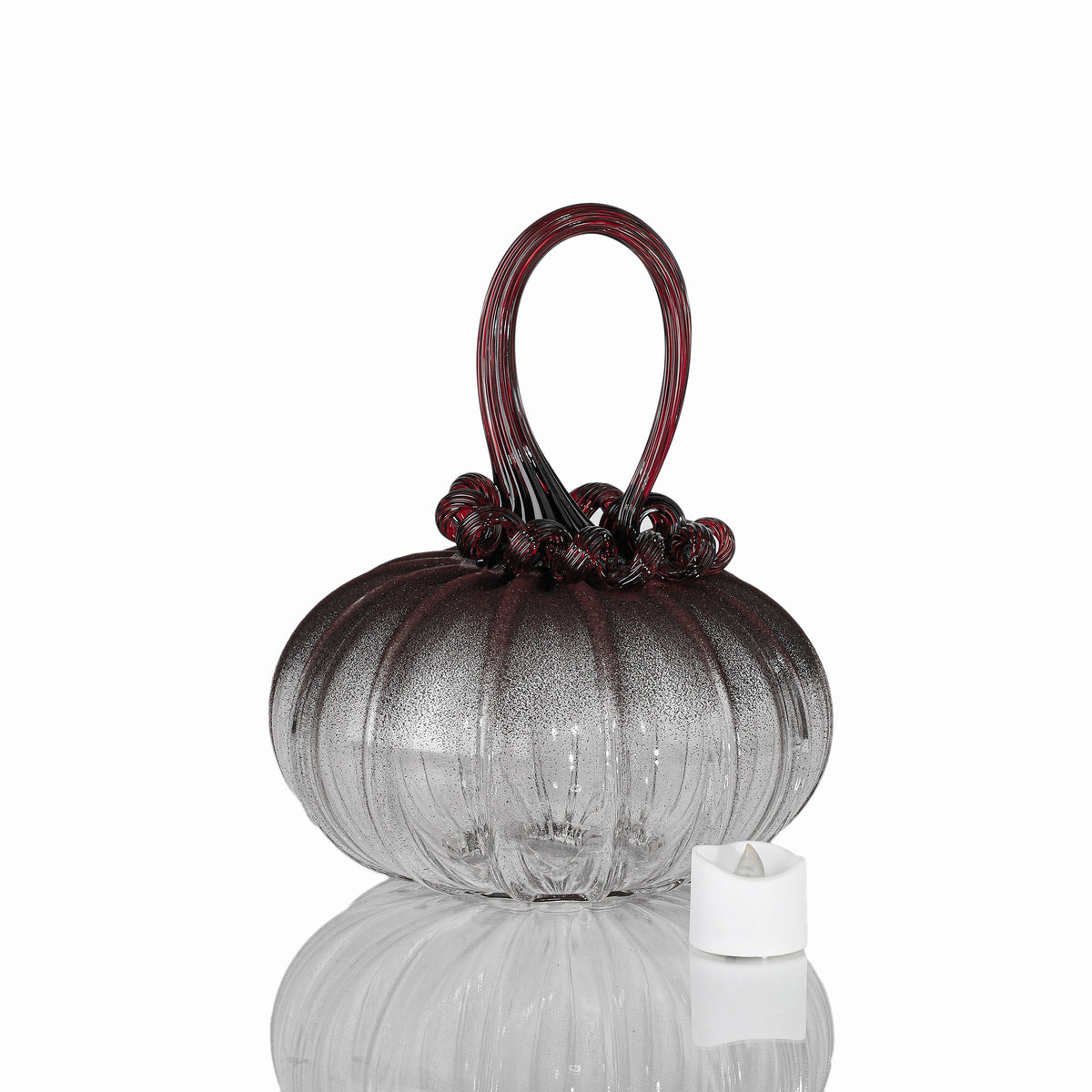 Crimson Velour Textured Pumpkin w/Tealight
