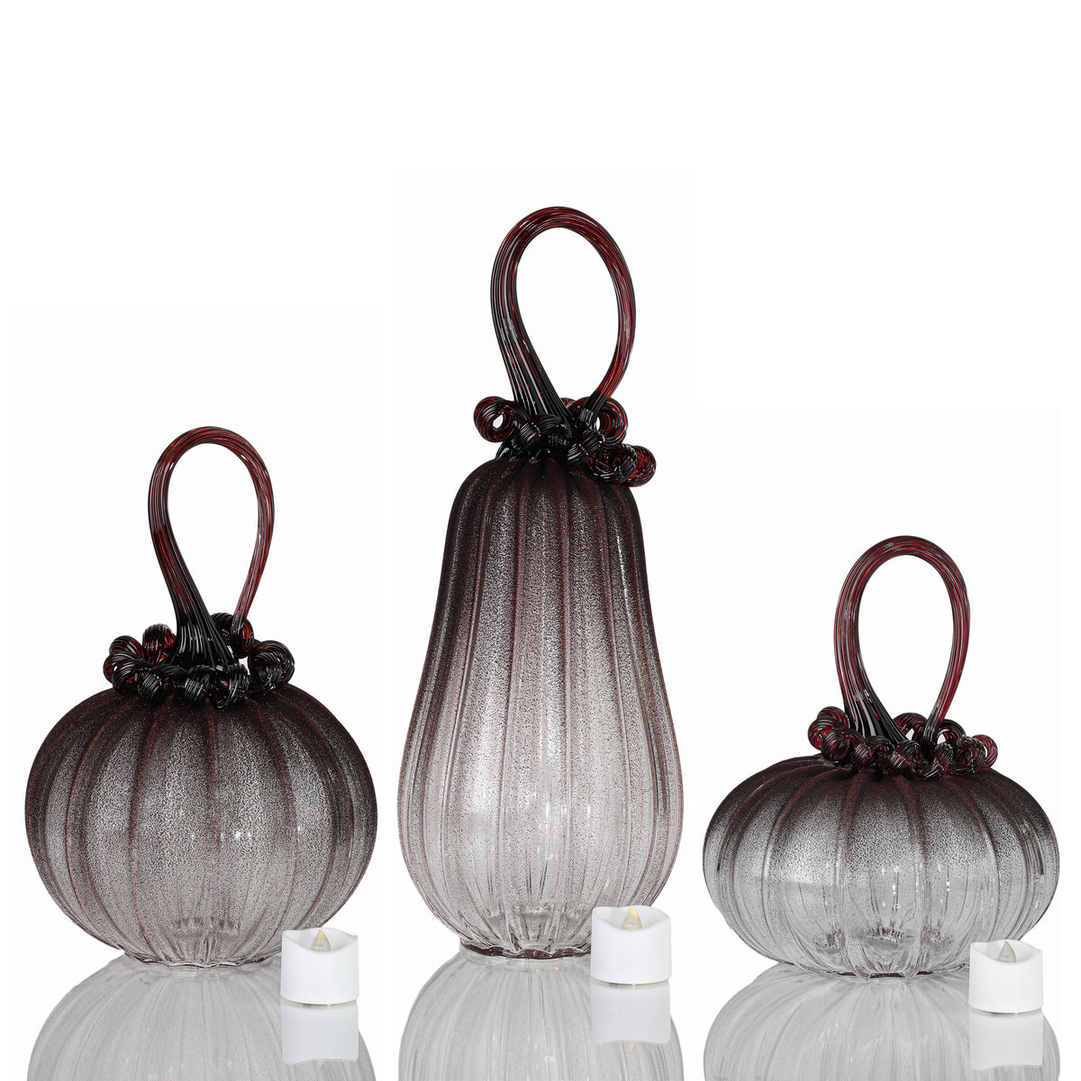 Crimson Velour Textured Pumpkin w/Tealight