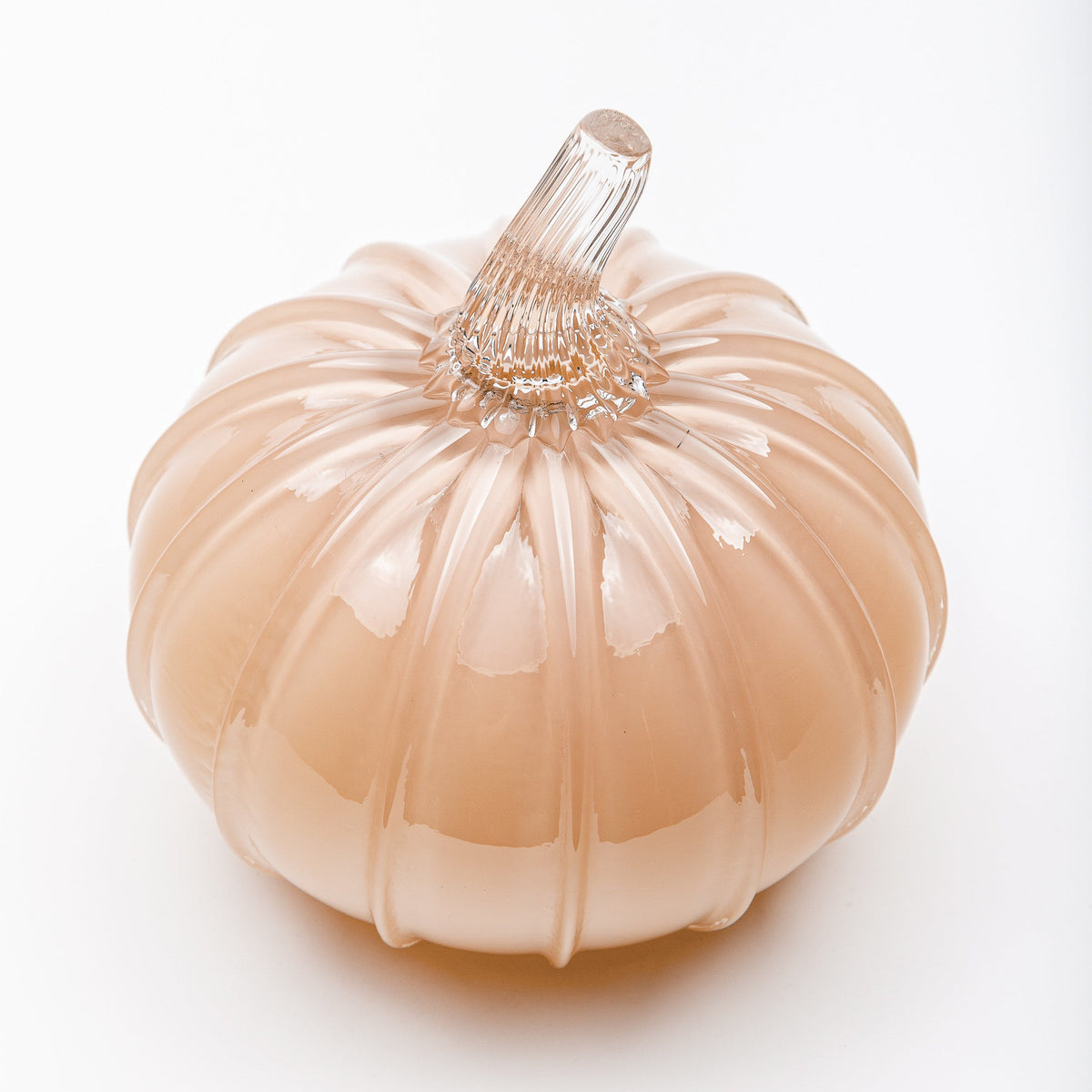 White Peach Glass Pumpkin w/Tealight