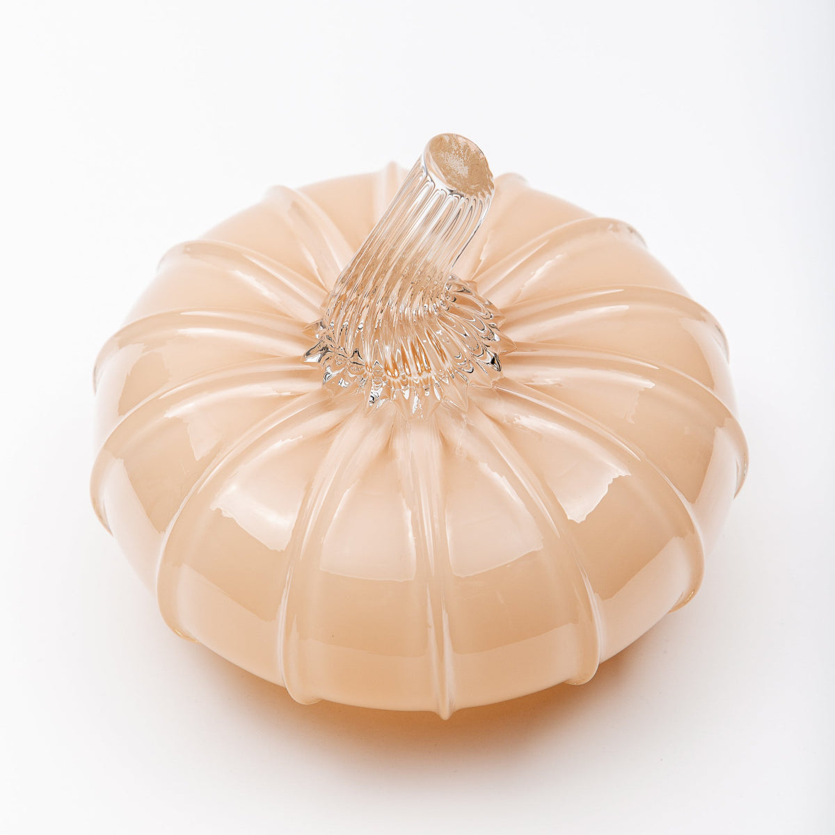 White Peach Glass Pumpkin w/Tealight