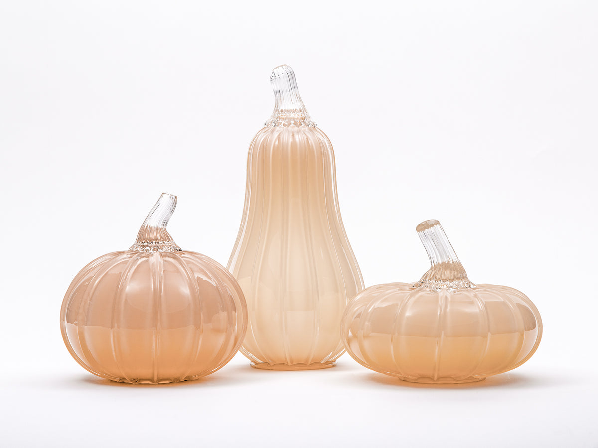 White Peach Glass Pumpkin w/Tealight