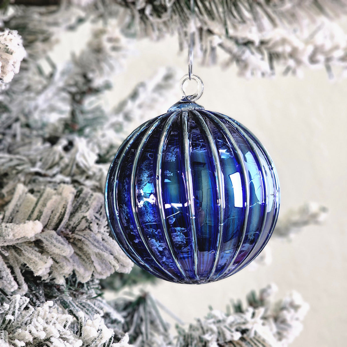Metallic Mountain Blue Handblown Glass Ornament