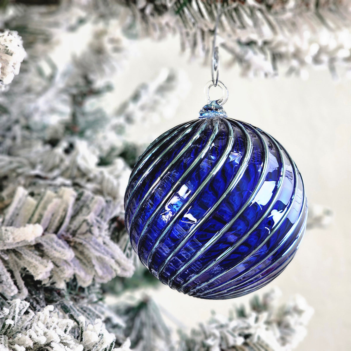 Metallic Mountain Blue Handblown Glass Ornament
