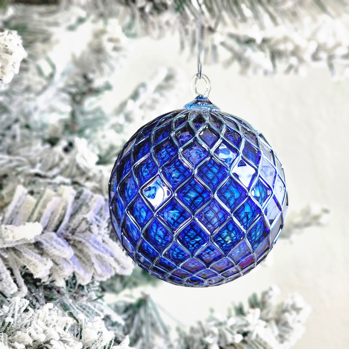 Metallic Mountain Blue Handblown Glass Ornament