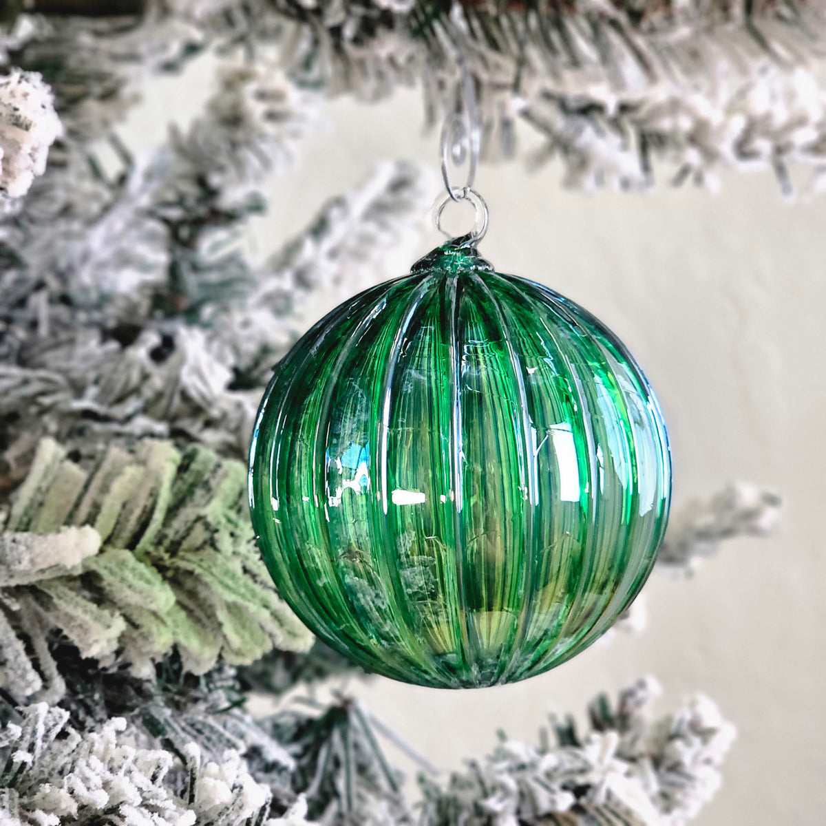 Metallic Green Blue Handblown Glass Ornament