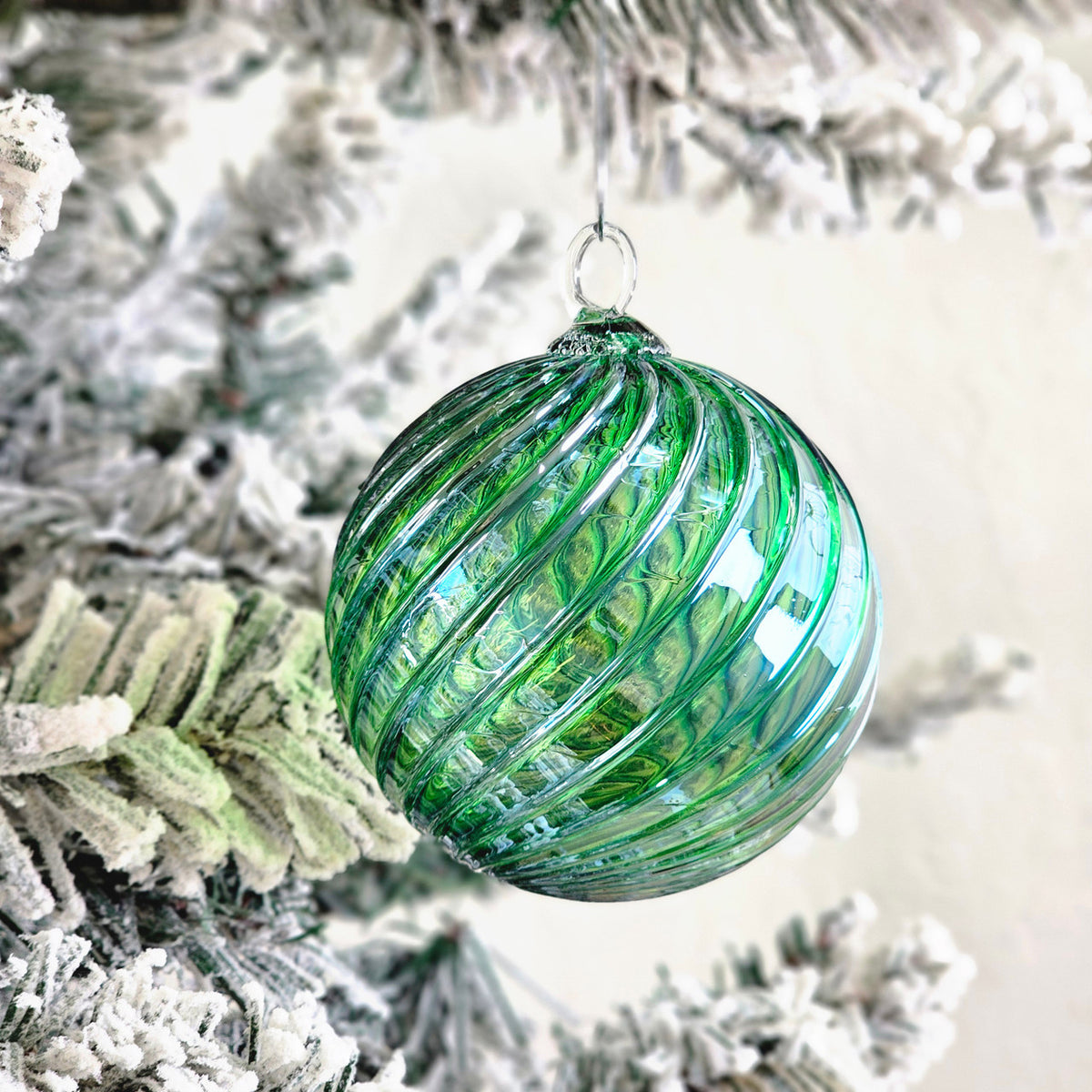 Metallic Green Blue Handblown Glass Ornament