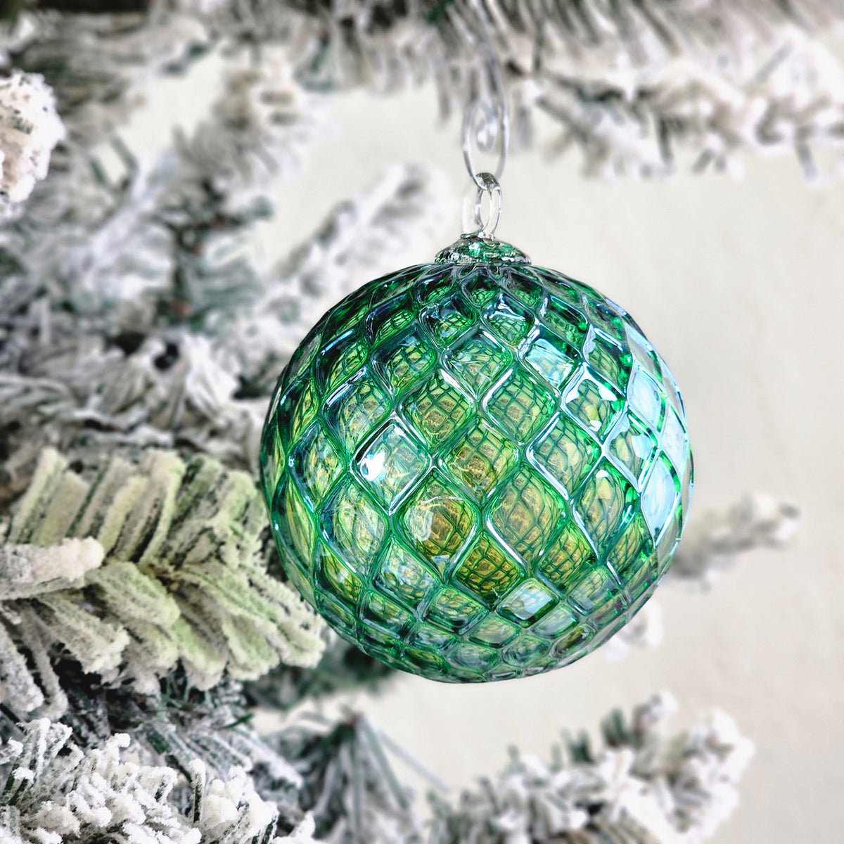 Metallic Green Blue Handblown Glass Ornament