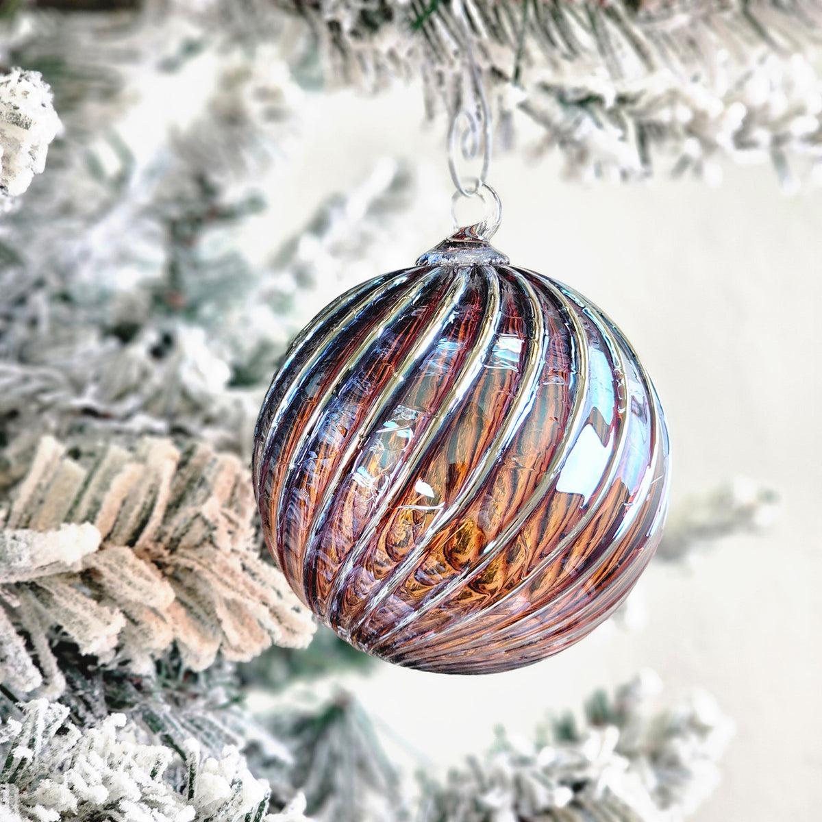 Metallic Violet Amber Handblown Glass Ornament
