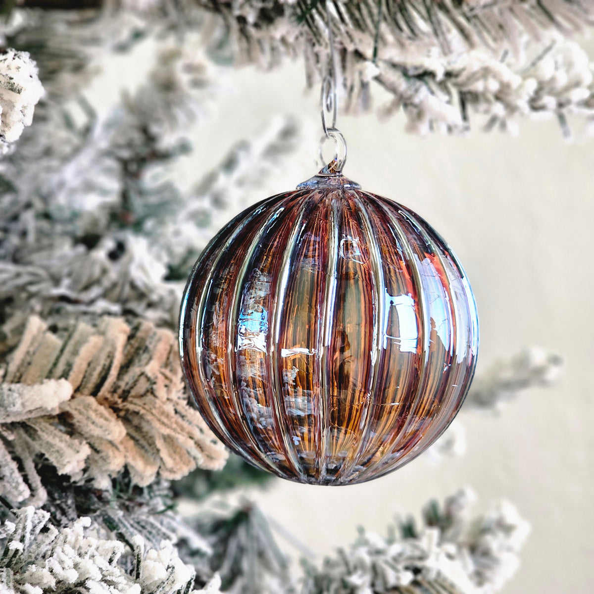 Metallic Violet Amber Handblown Glass Ornament