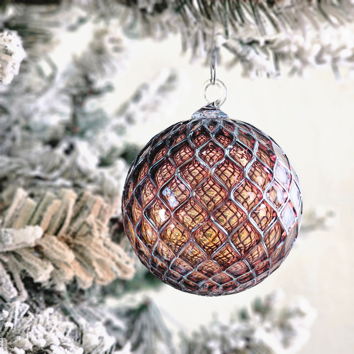 Metallic Violet Amber Handblown Glass Ornament