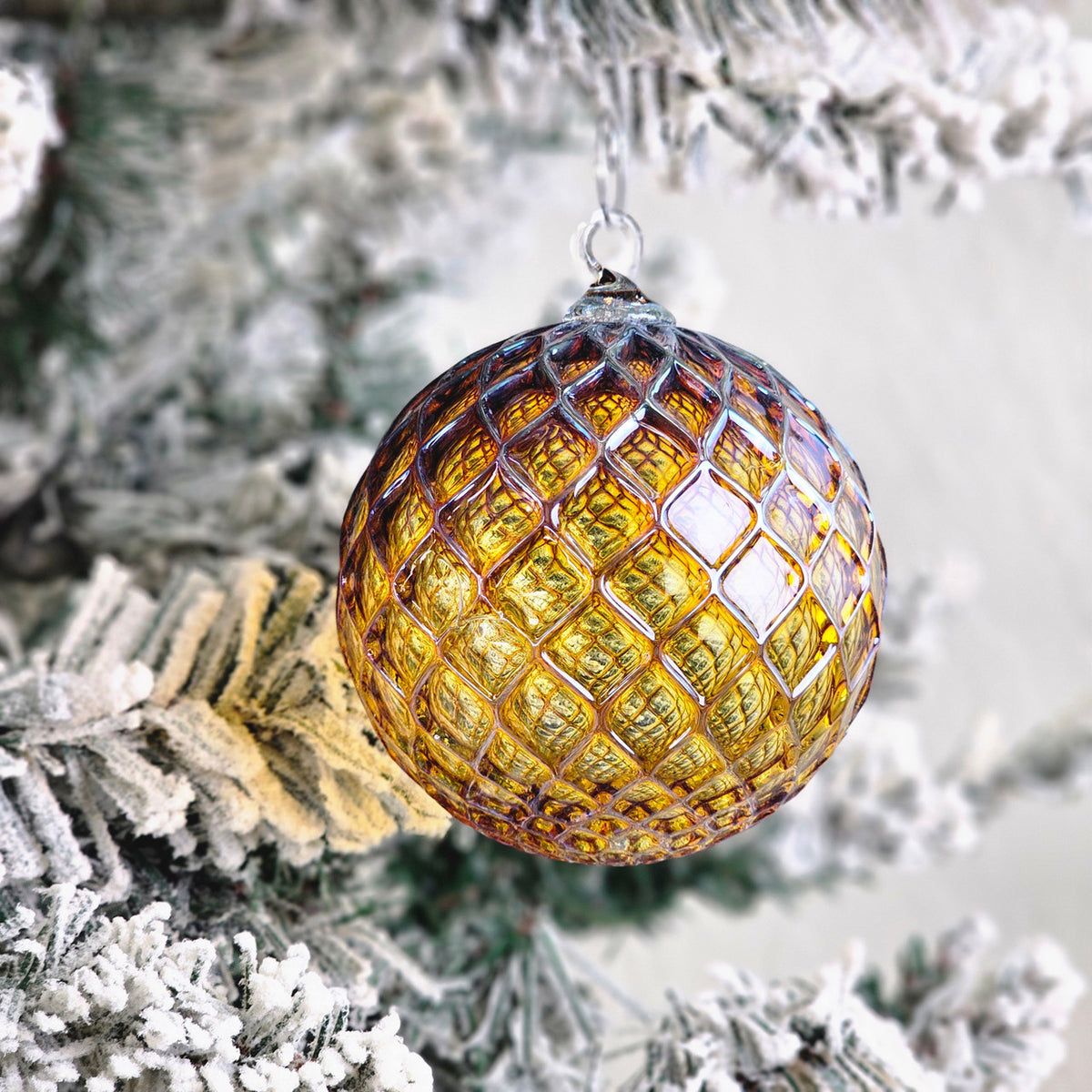Metallic Violet Gold Handblown Glass Ornament