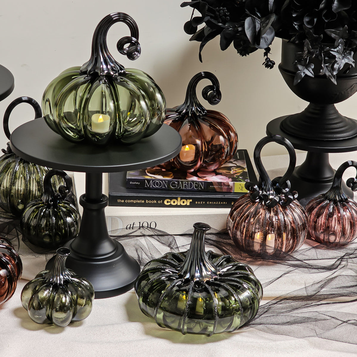 Smokey Tourmaline Glass Pumpkin w/Tealight