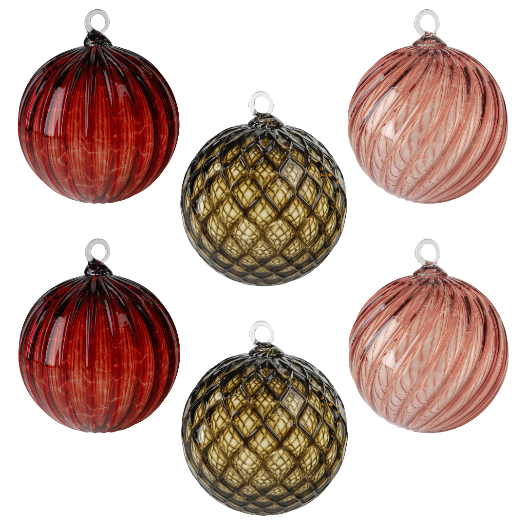 Black Cherry Set of 6 Mixed Handblown Glass Ornaments