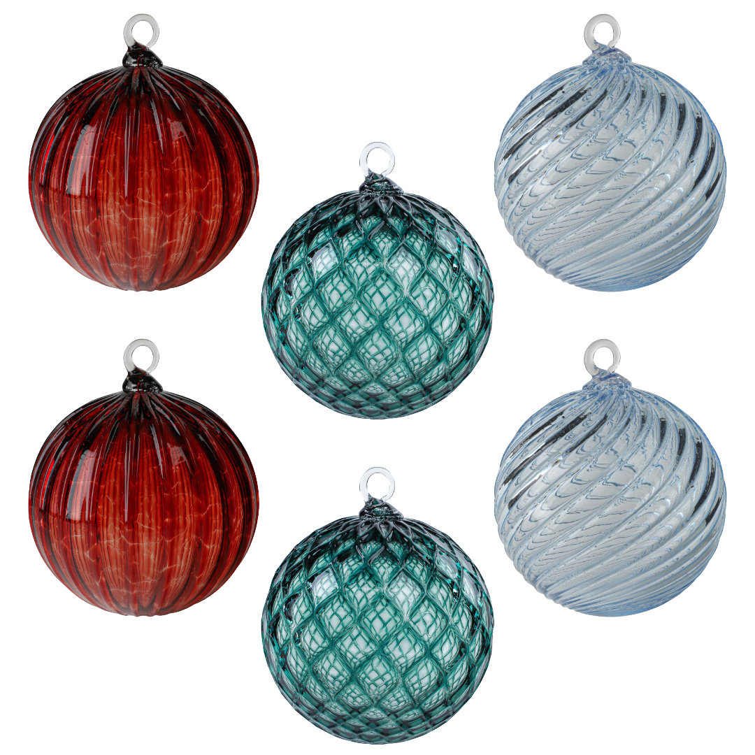 Turquoise Set of 6 Mixed Handblown Glass Ornaments