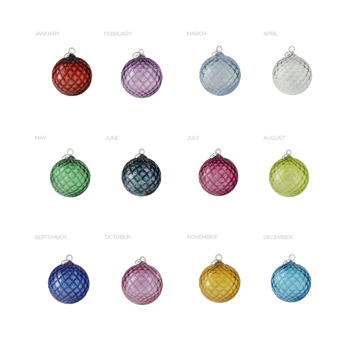 Diamond Cut Birthstone Handblown Glass Ornaments