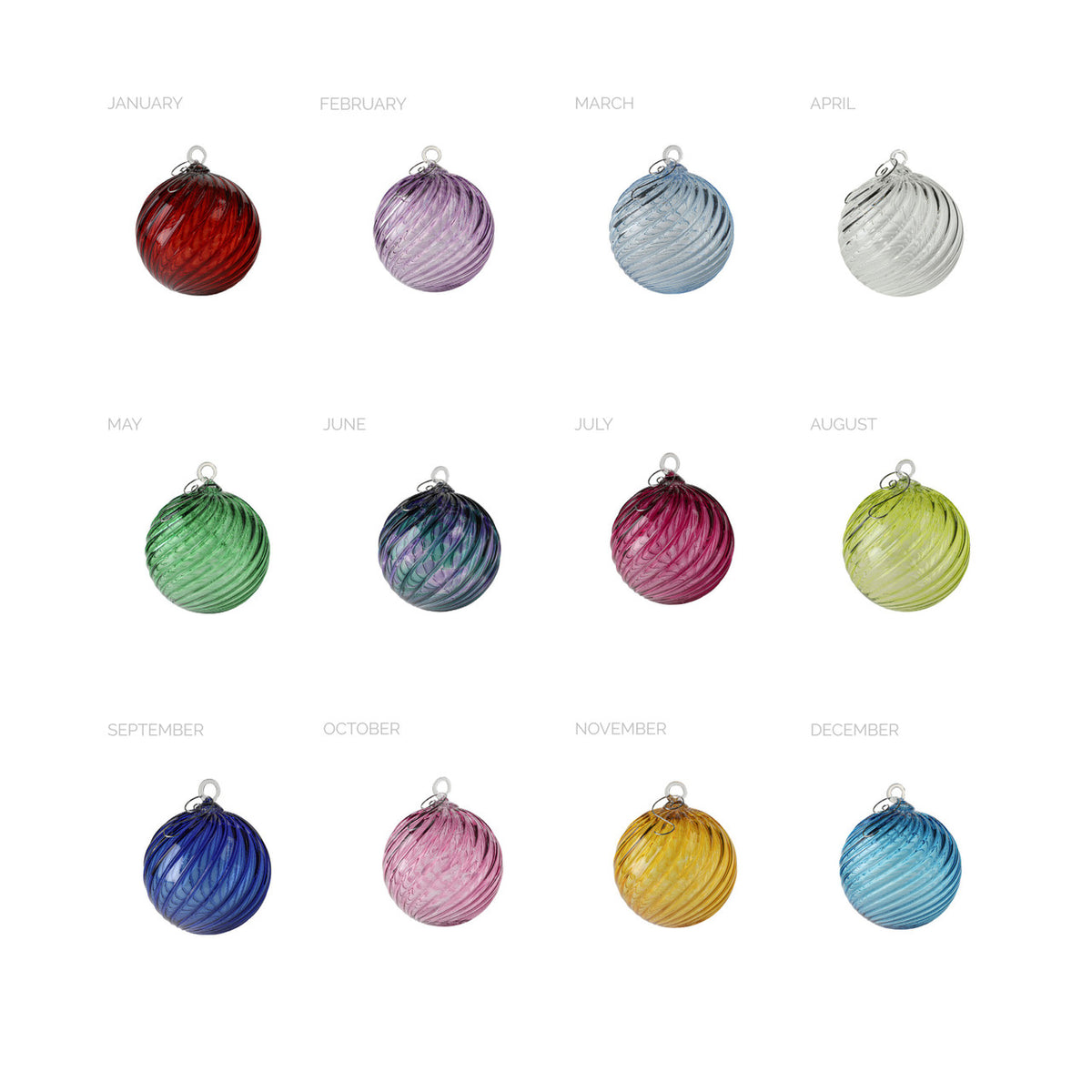 Spiral Birthstone Handblown Glass Ornaments