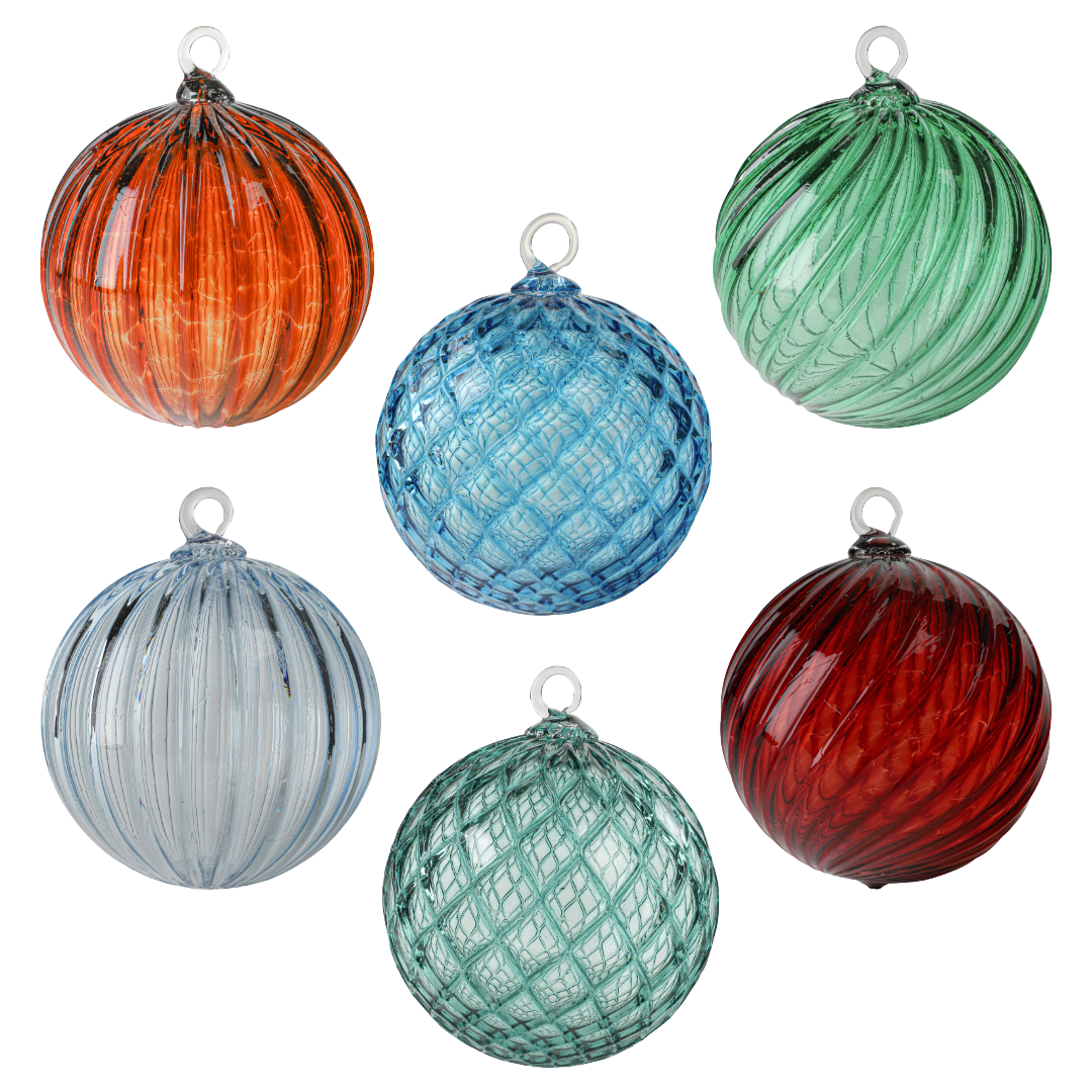 Candy Apple Red Set of 6 Mixed Handblown Glass Ornaments