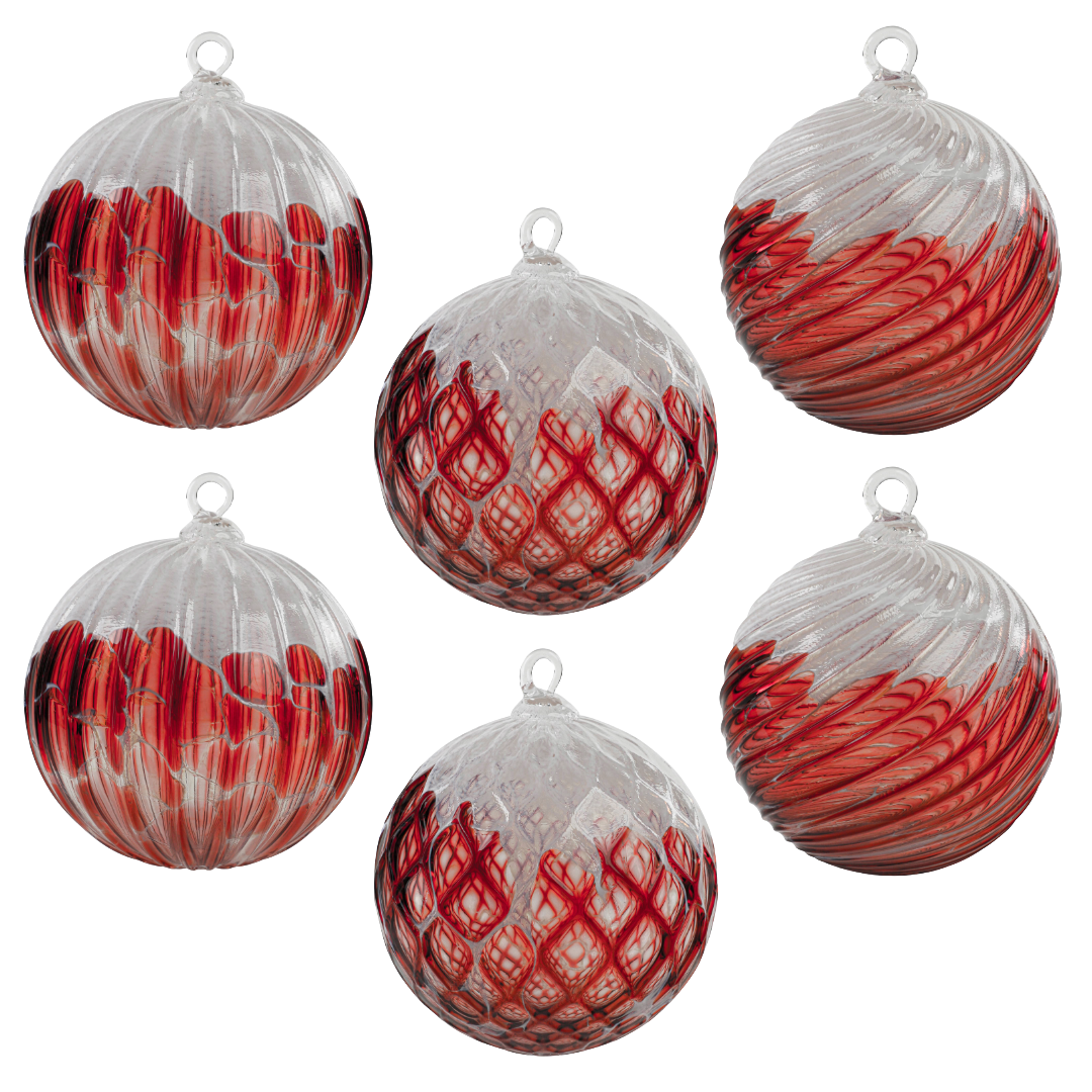 Cranberry Snow Flurry Handblown Glass Ornament