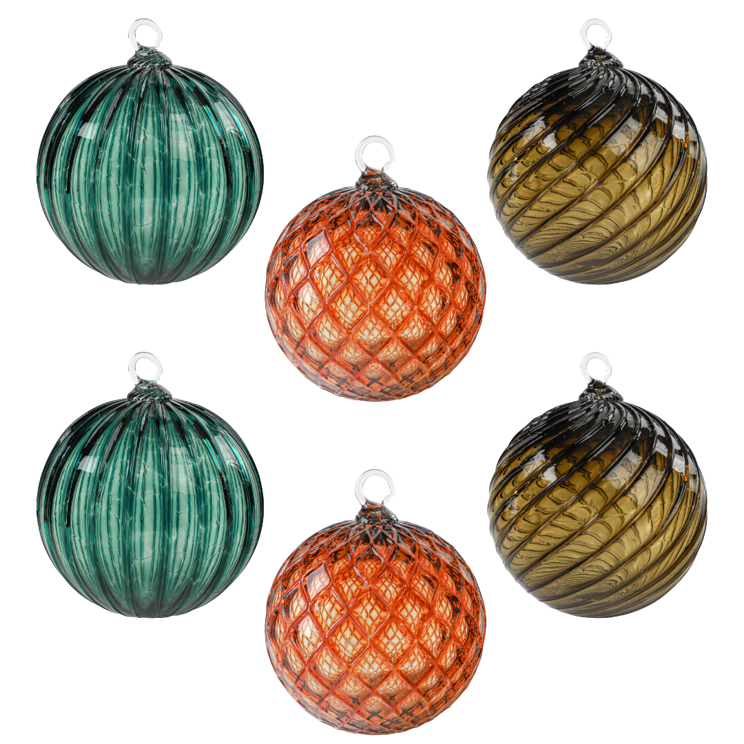 Manzanilla Set of 6 Mixed Handblown Glass Ornaments