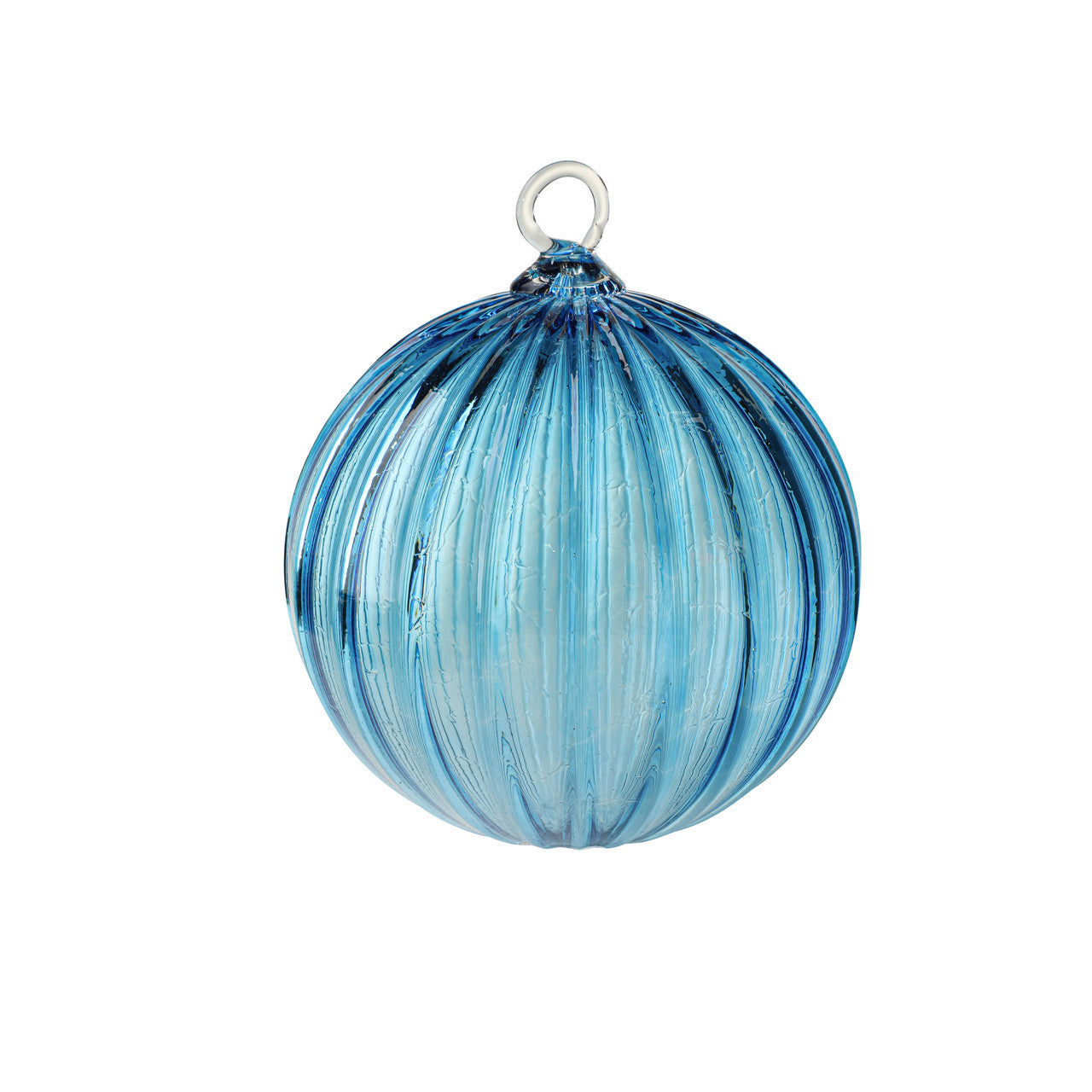 Aqua Diamond Pattern Handblown Glass Ornament