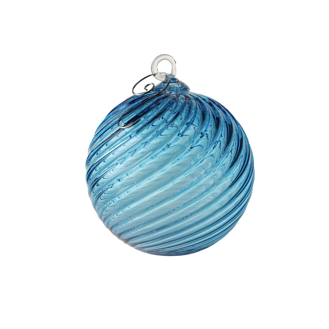 Aqua Diamond Pattern Handblown Glass Ornament