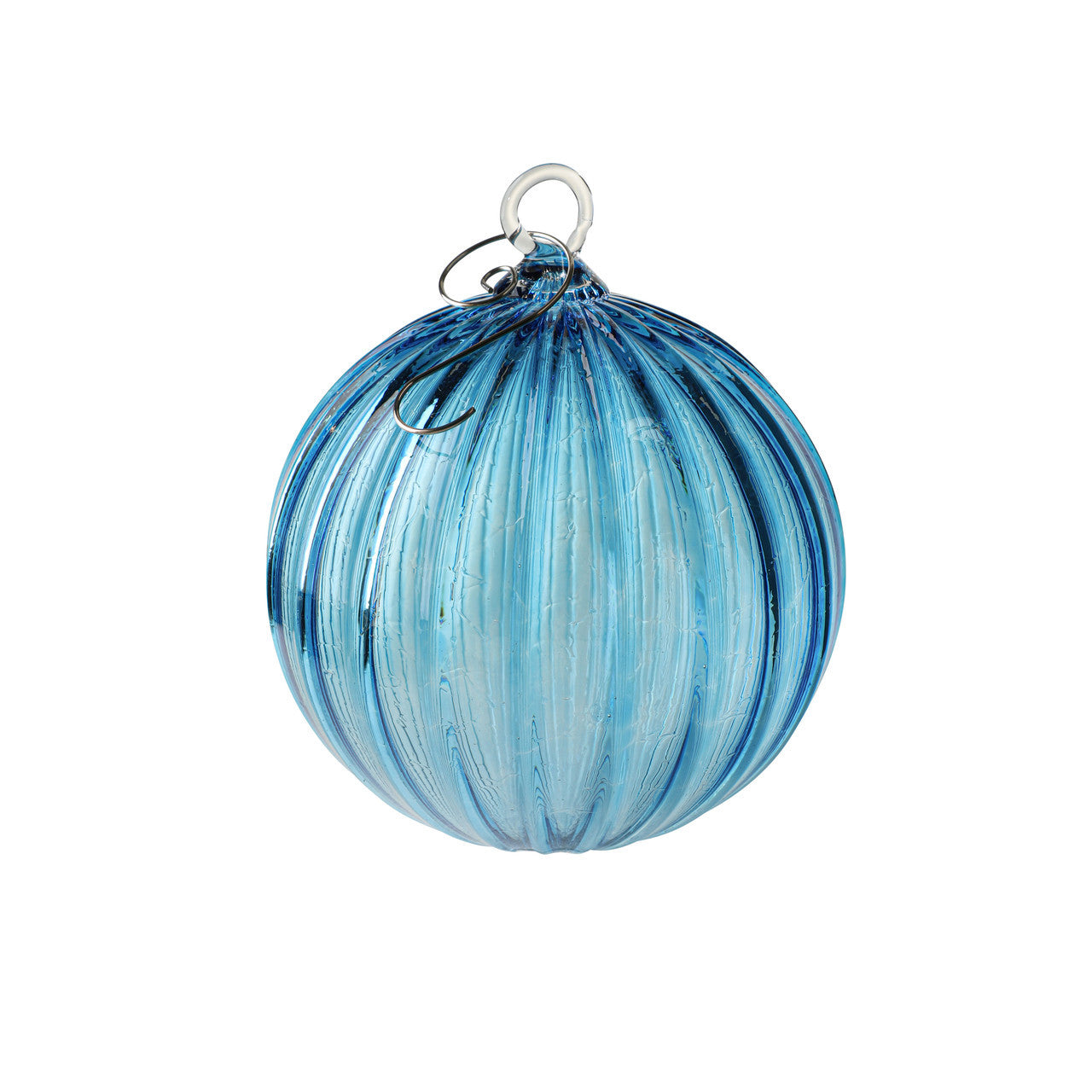 Aqua Diamond Pattern Handblown Glass Ornament