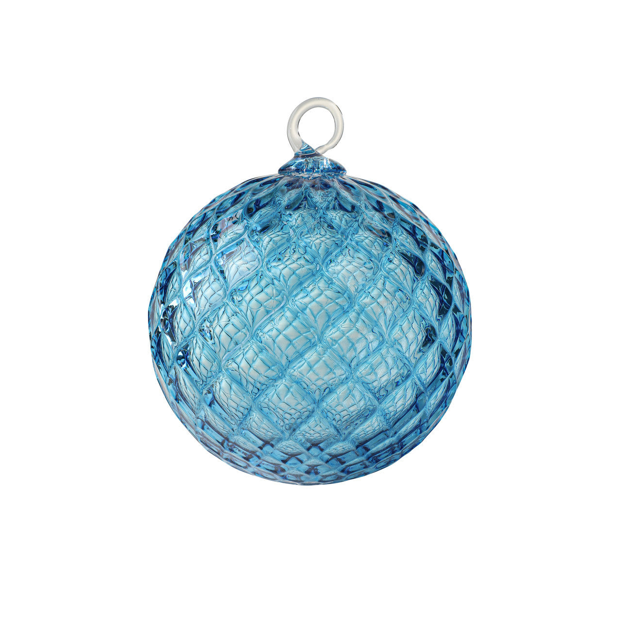 Aqua Diamond Pattern Handblown Glass Ornament