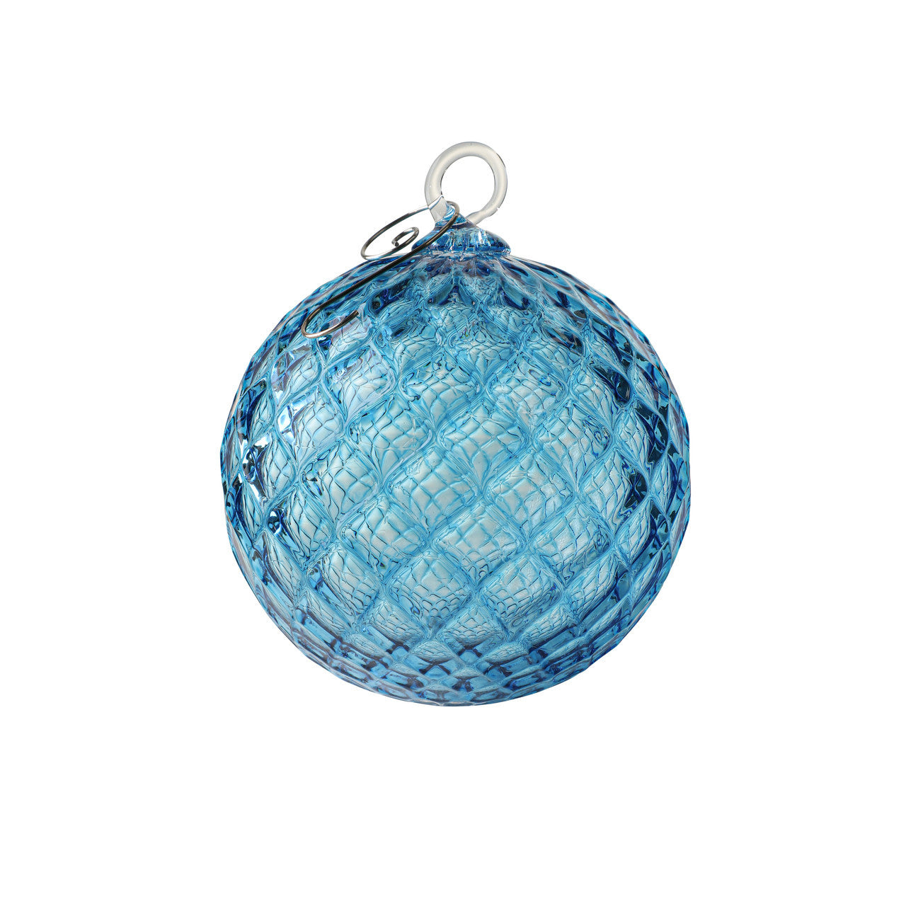 Aqua Diamond Pattern Handblown Glass Ornament