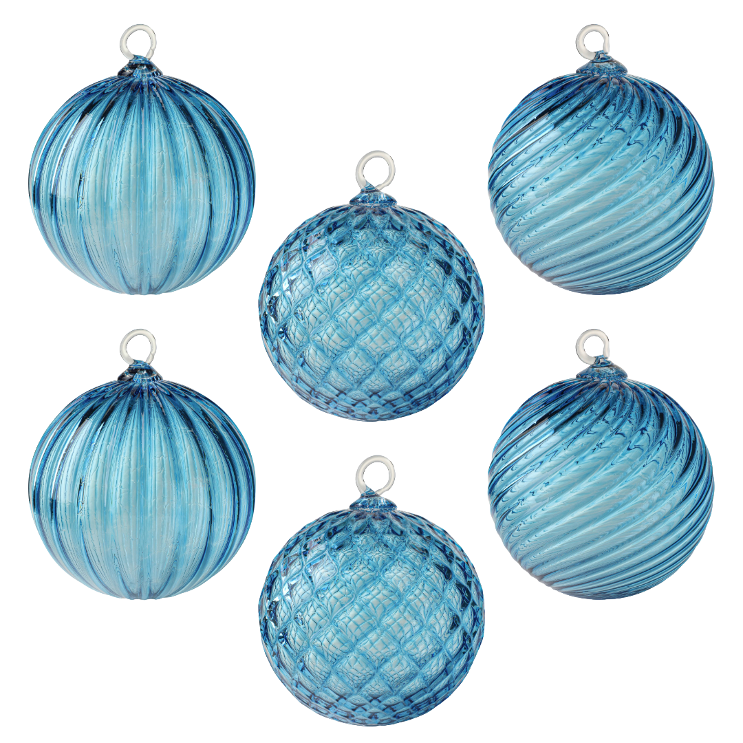 Aqua Diamond Pattern Handblown Glass Ornament