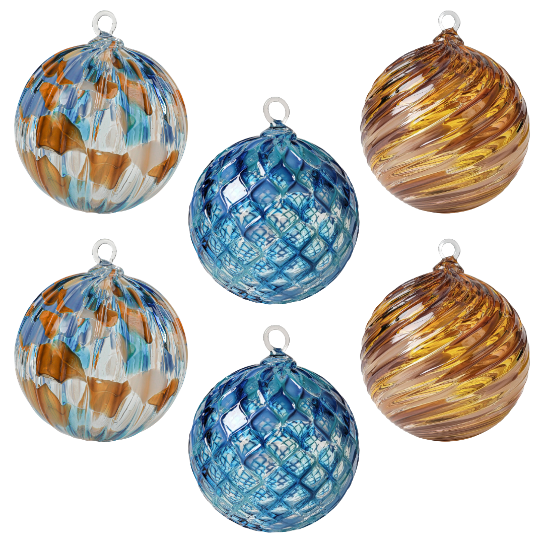 Orangevale Set of Six Handblown Glass Ornaments