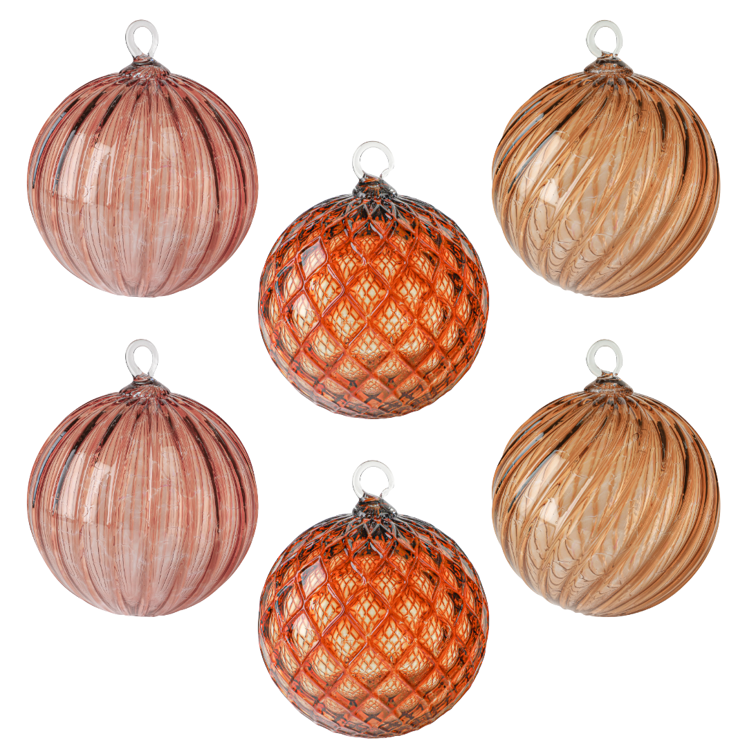 Grapefruit Set of 6 Mixed Handblown Glass Ornaments