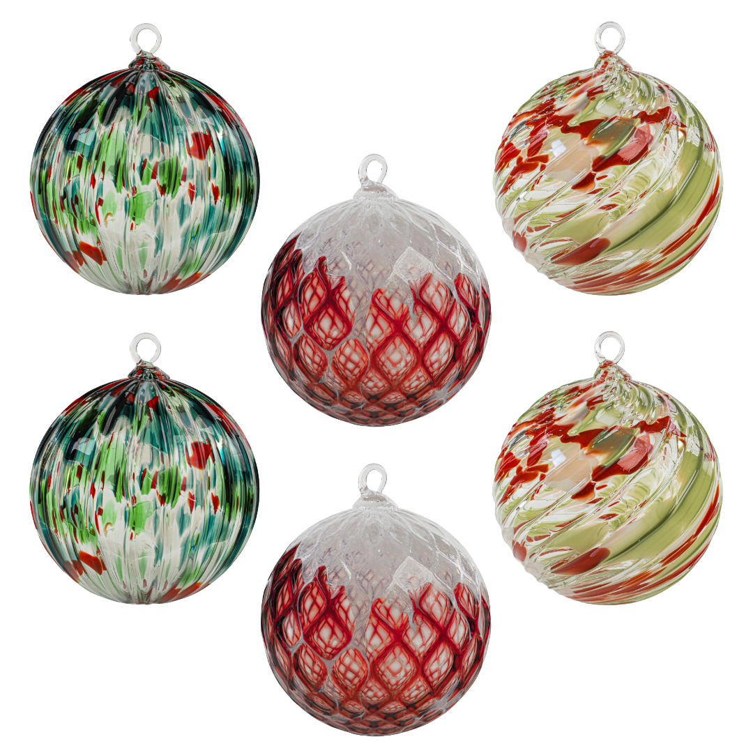 Holiday Traditions Set of 6 Handblown Glass Ornaments