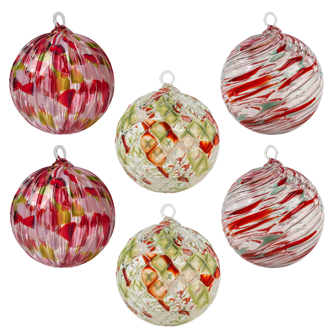 Jolly Set of  Six Handblown Glass Ornaments