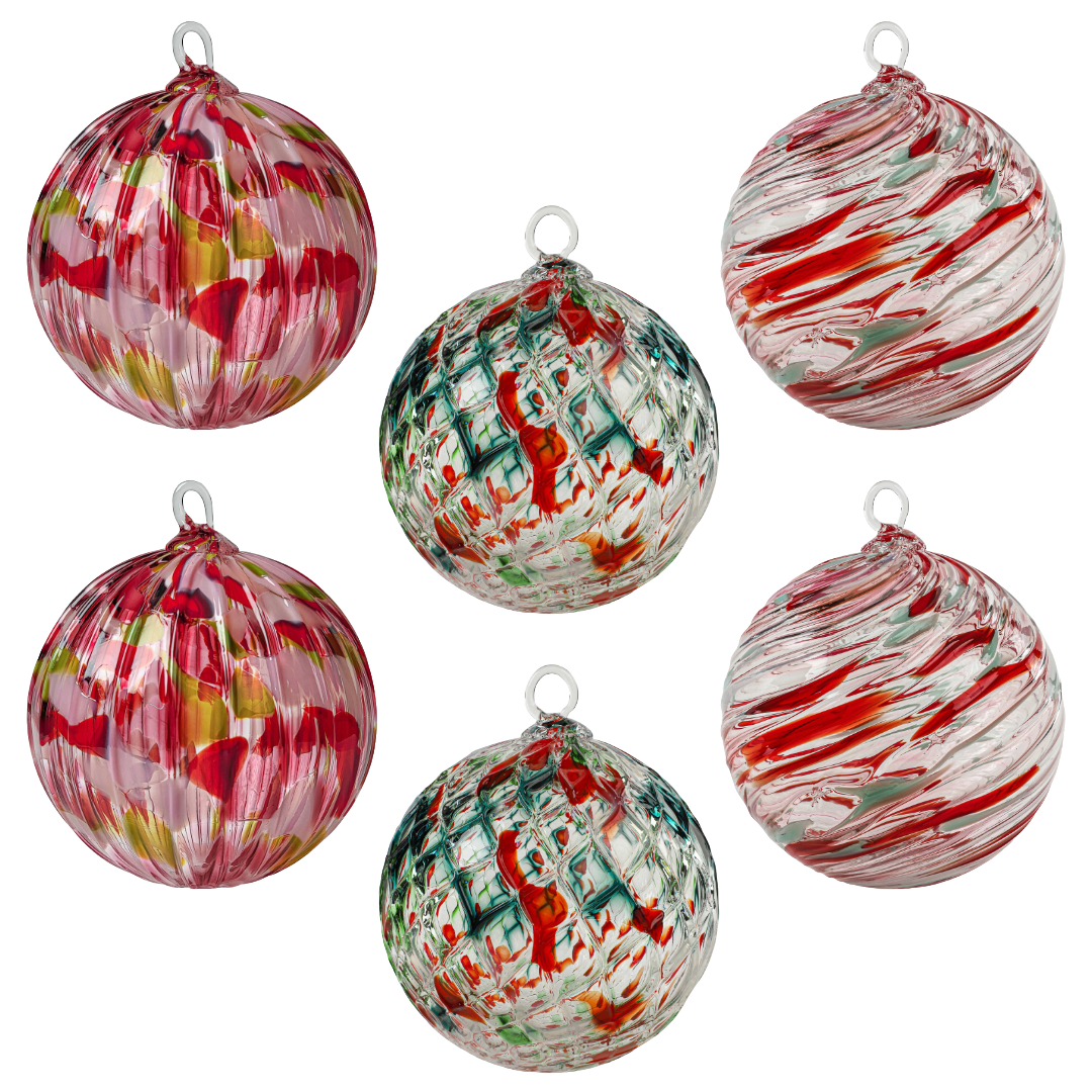 Jolly Holiday Traditions Set of Six Handblown Glass Ornaments