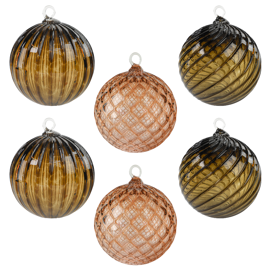 Light Brown Sugar Set of 6  Handblown Glass Ornaments
