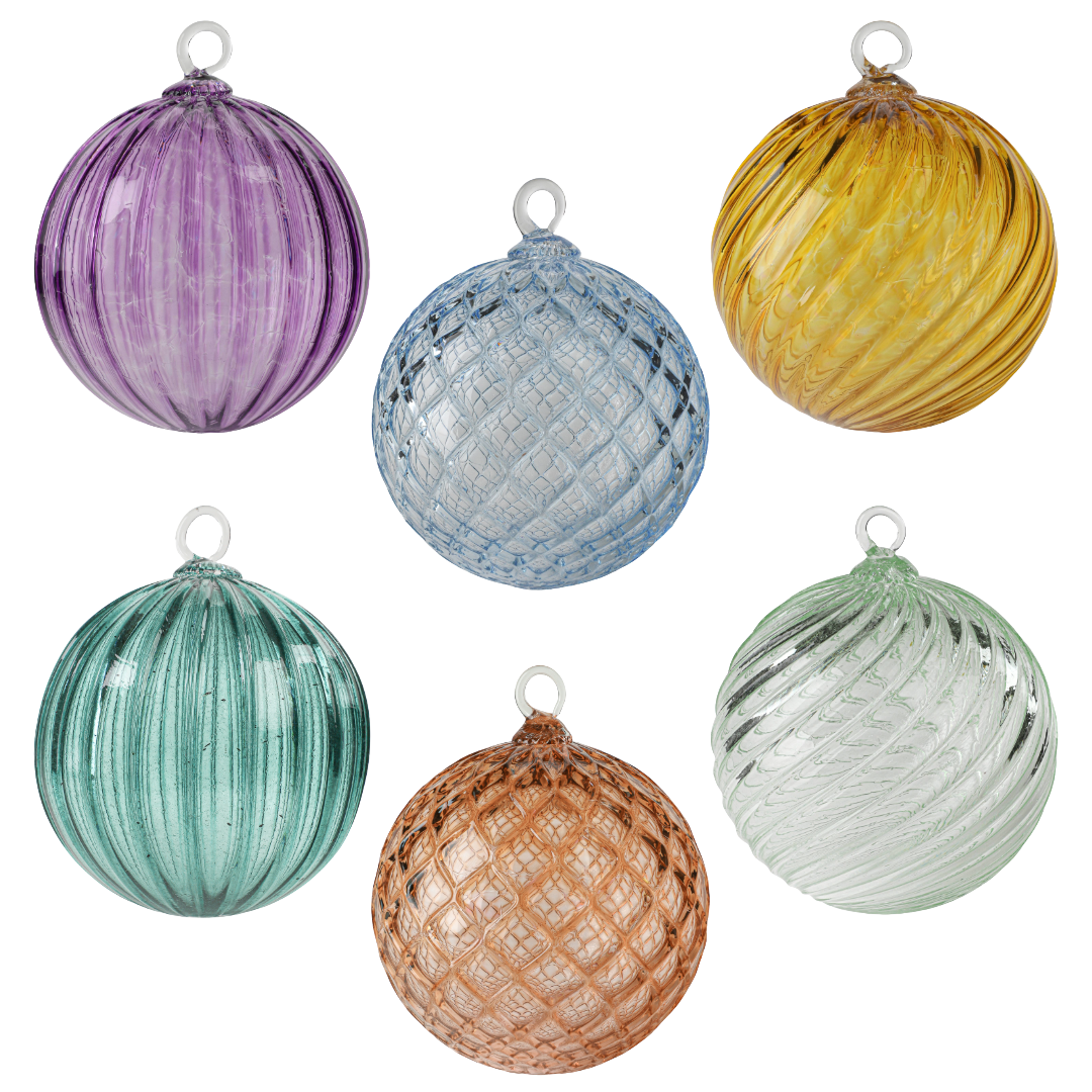 Lavender Set of 6 Mixed Handblown Glass Ornaments