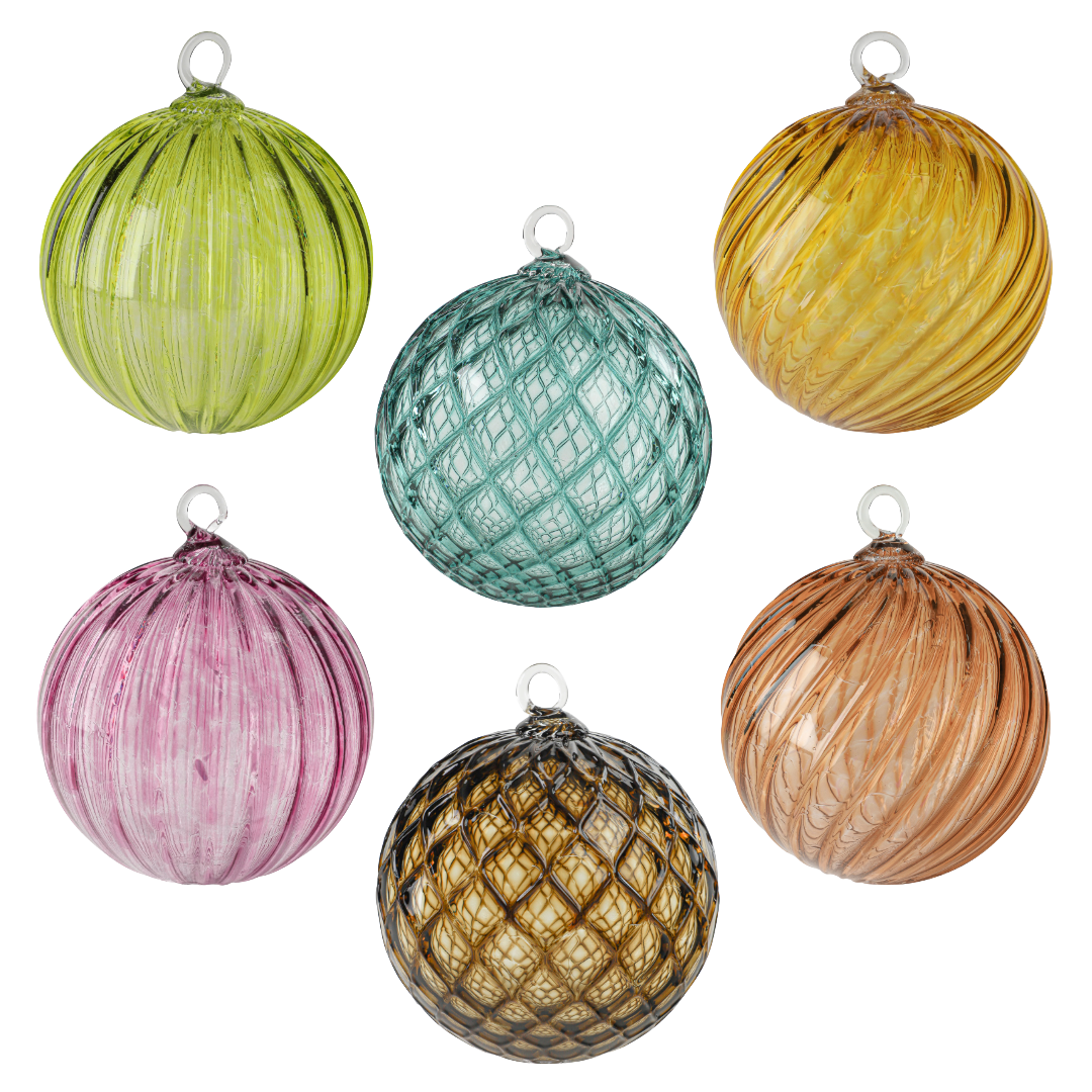 Lime Green Set of 6 Mixed Handblown Glass Ornaments