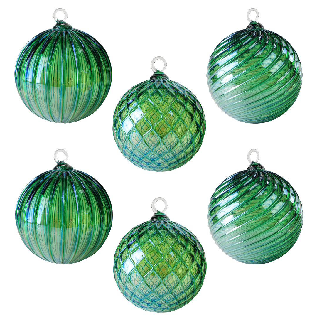 Metallic Green Blue Handblown Glass Ornament