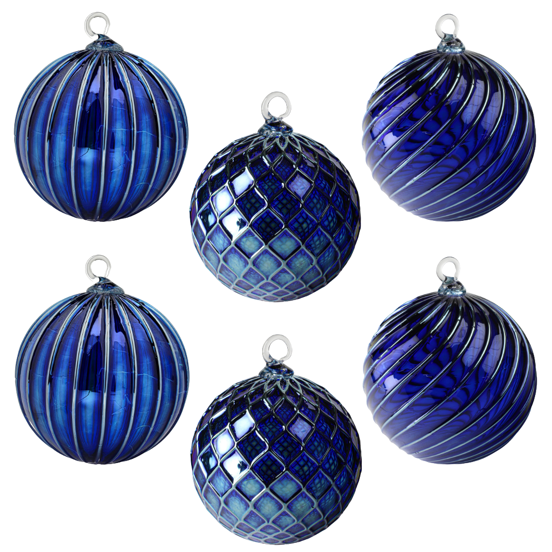 Metallic Mountain Blue Handblown Glass Ornament
