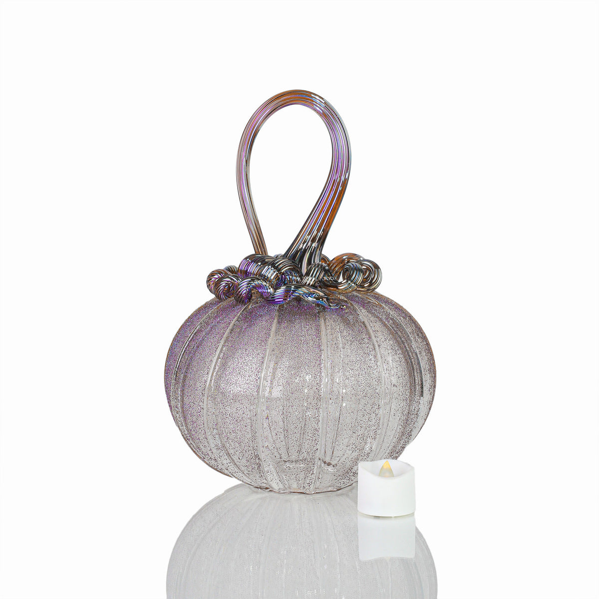 Violet Luster Textured Pumpkin w/Tealight
