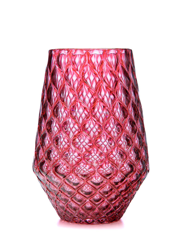 Raspberry Diamond Cut Tulip Tumbler - 2BGlass
