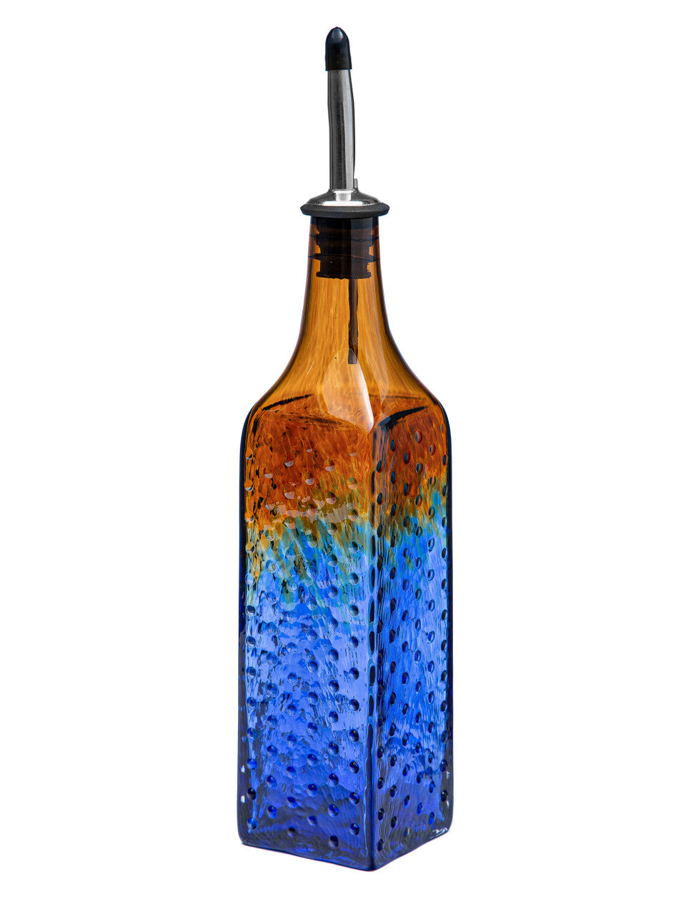 Amber and Blueberry Hobnail Handblown Bottle