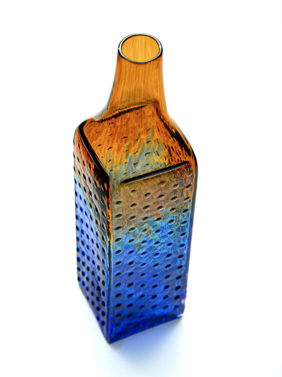 Amber and Blueberry Hobnail Handblown Bottle