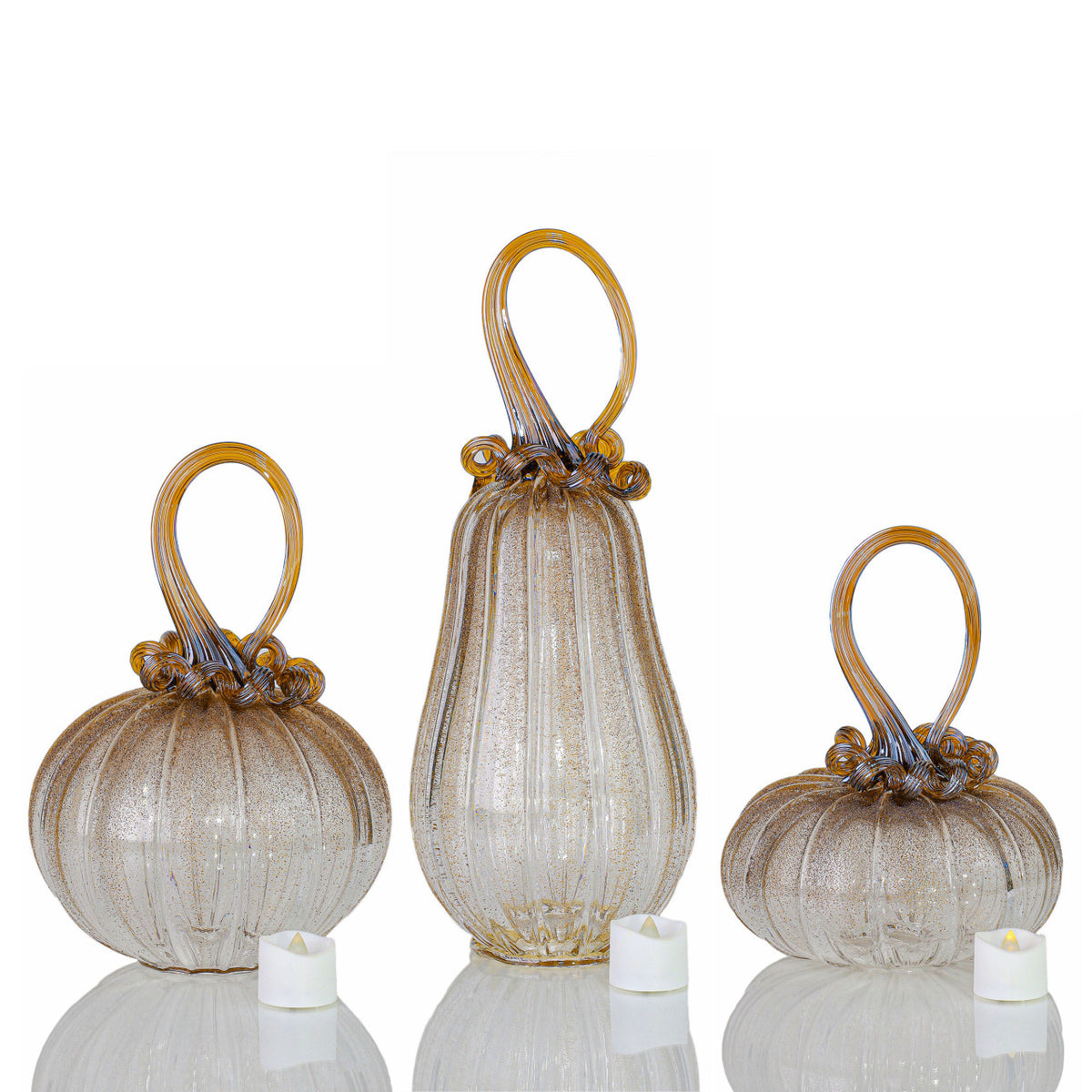 Amber Magic Textured Pumpkin w/Tealight