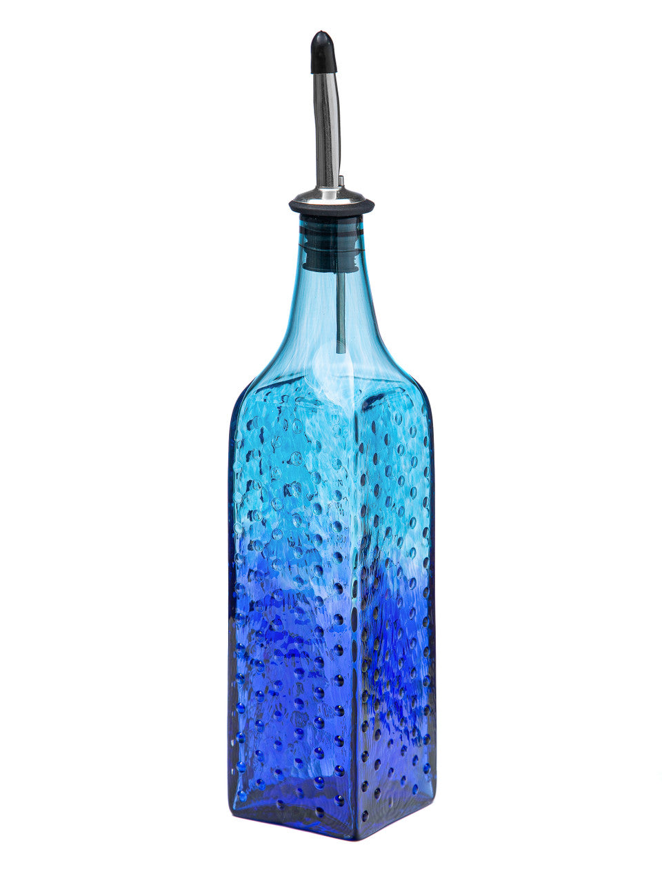 Aqua &amp; Blueberry Hobnail Handblown Bottle