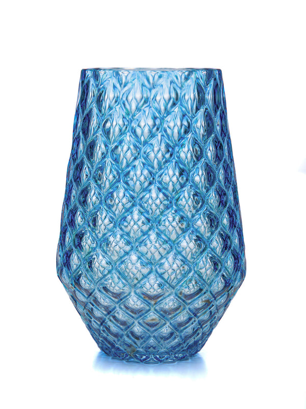 Aqua Diamond Cut Tulip Tumbler - 2BGlass
